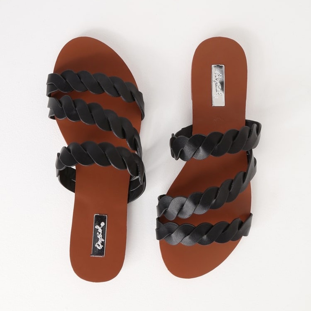 Black braided slide sandals